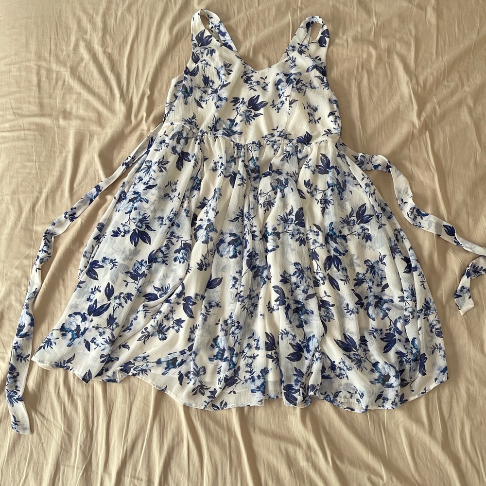 Torrid Blue and Ivory Floral Chiffon Dress